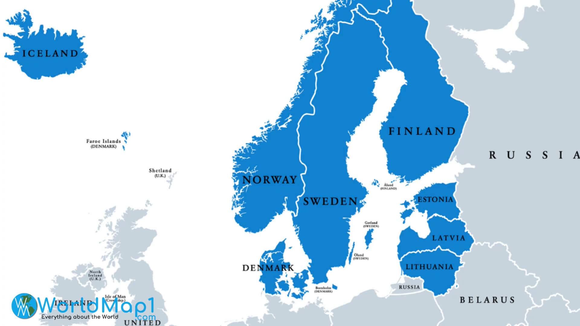 Scandinavian and Baltic Countries Map with Russia